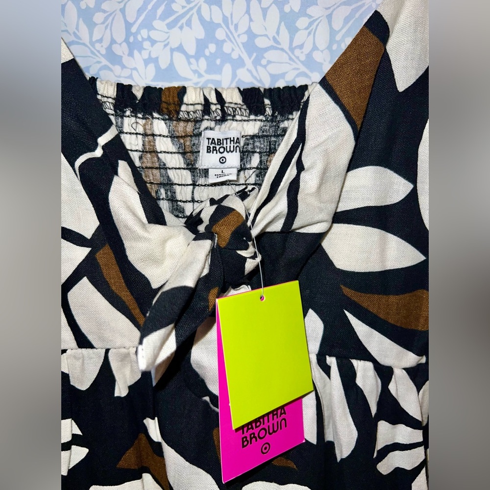 NWT Tabitha Brown x Target Botanical Print Sleeveless Tie-Front Midi Dress Sz L - Picture 5 of 6